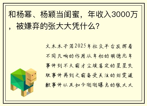 和杨幂、杨颖当闺蜜，年收入3000万，被嫌弃的张大大凭什么？