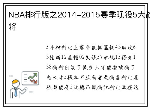 NBA排行版之2014-2015赛季现役5大战将