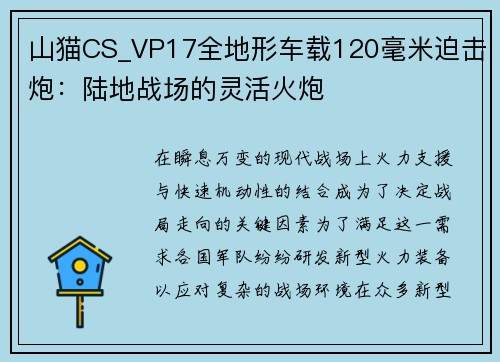 山猫CS_VP17全地形车载120毫米迫击炮：陆地战场的灵活火炮
