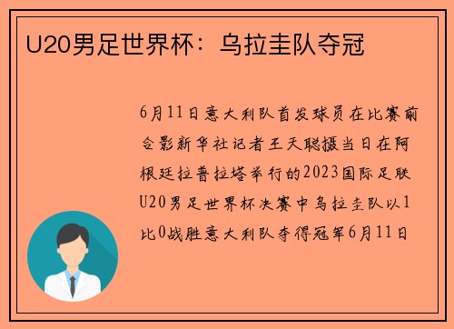 U20男足世界杯：乌拉圭队夺冠